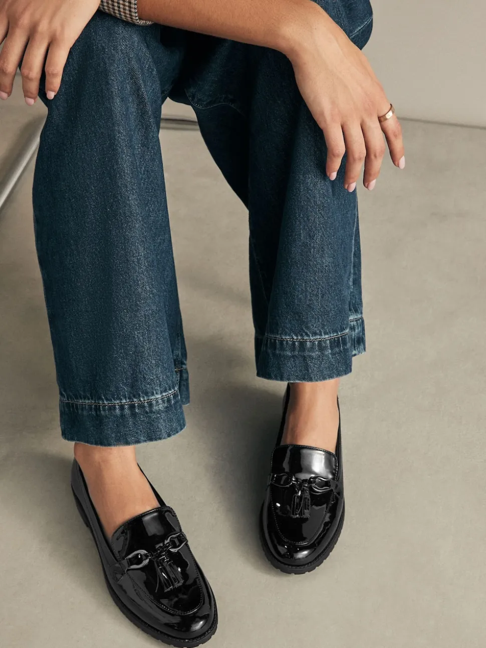 Black Patent Tassel Hardware Detail Loafers