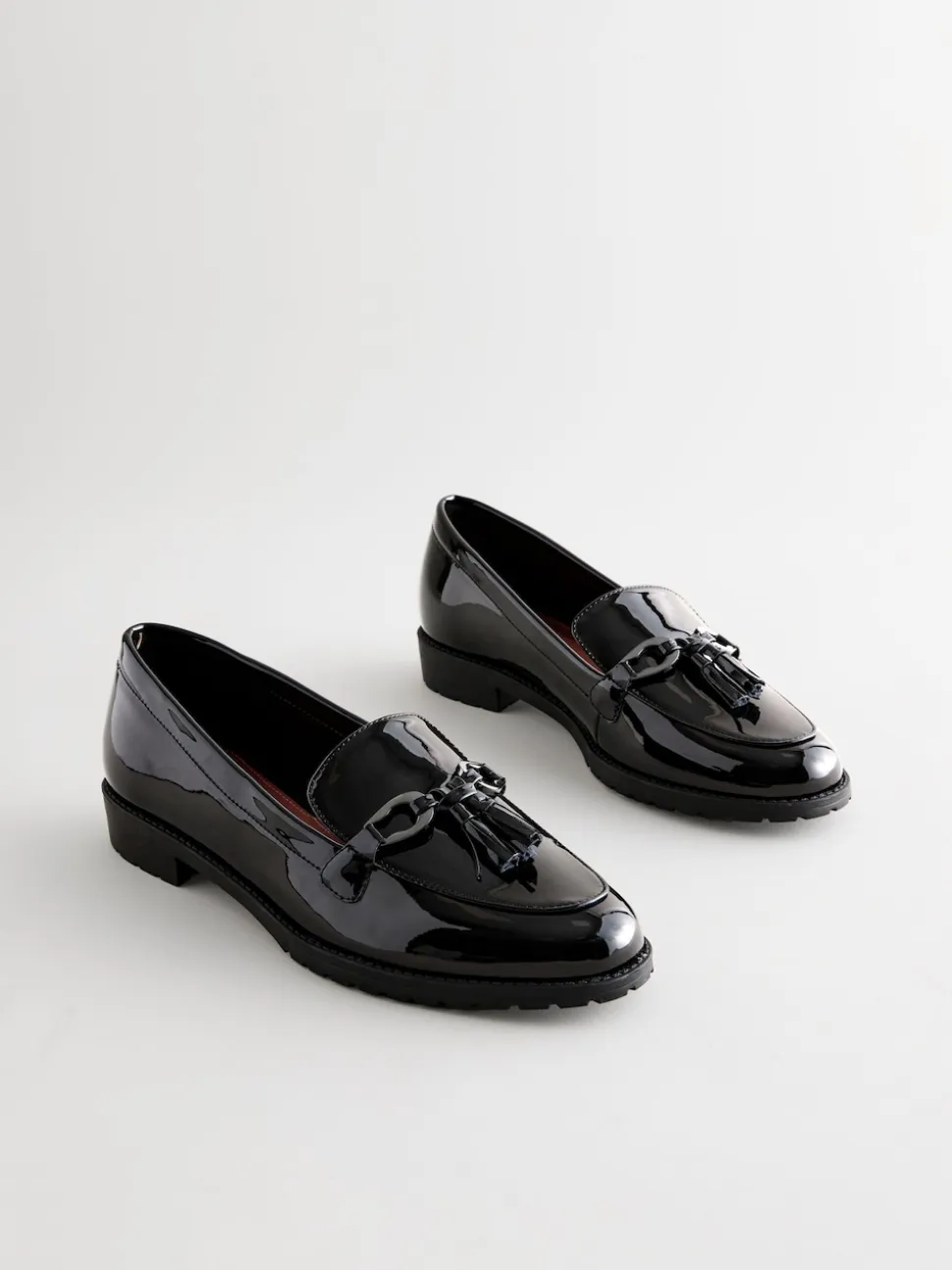 Black Patent Tassel Hardware Detail Loafers