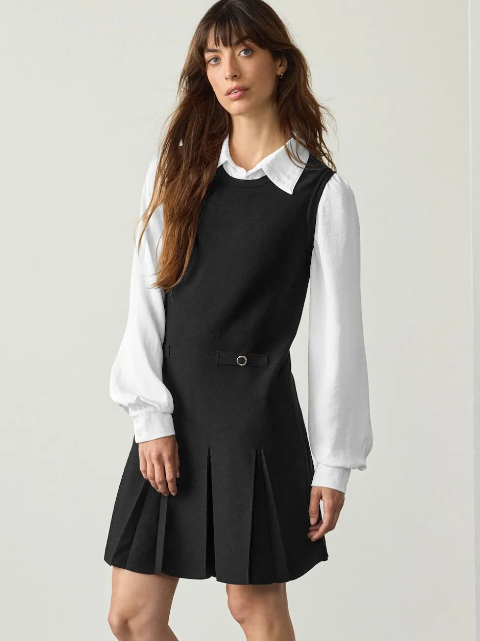 Black Pinafore Layered Knitted Dress