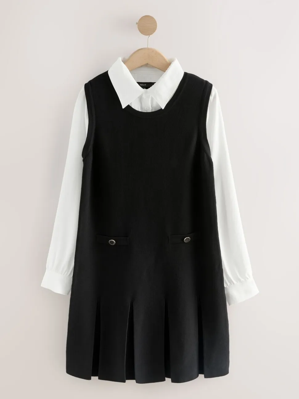 Black Pinafore Layered Knitted Dress