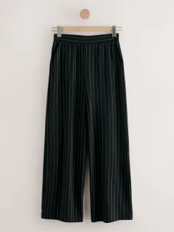 Black Pinstripe Waisted Wide Leg Trousers