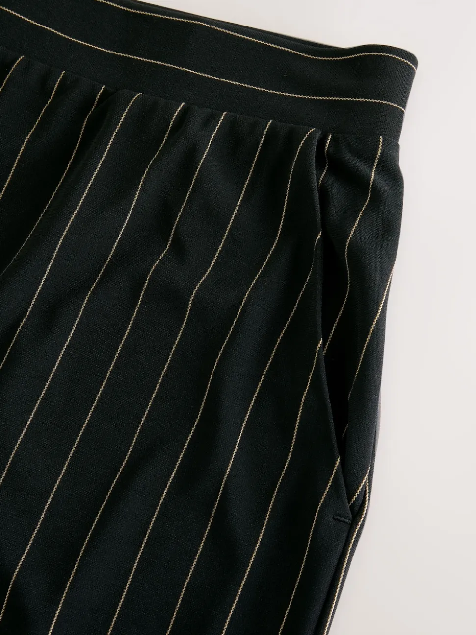 Black Pinstripe Waisted Wide Leg Trousers