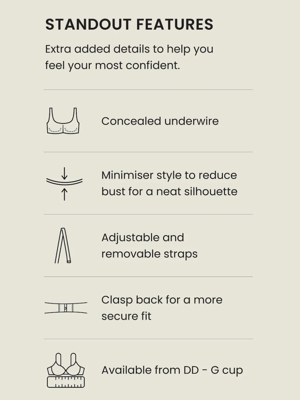 Black Pique DD+ Non Pad Minimise Bandeau Bikini Top