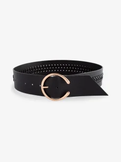 Black Plait Detail Wide Belt