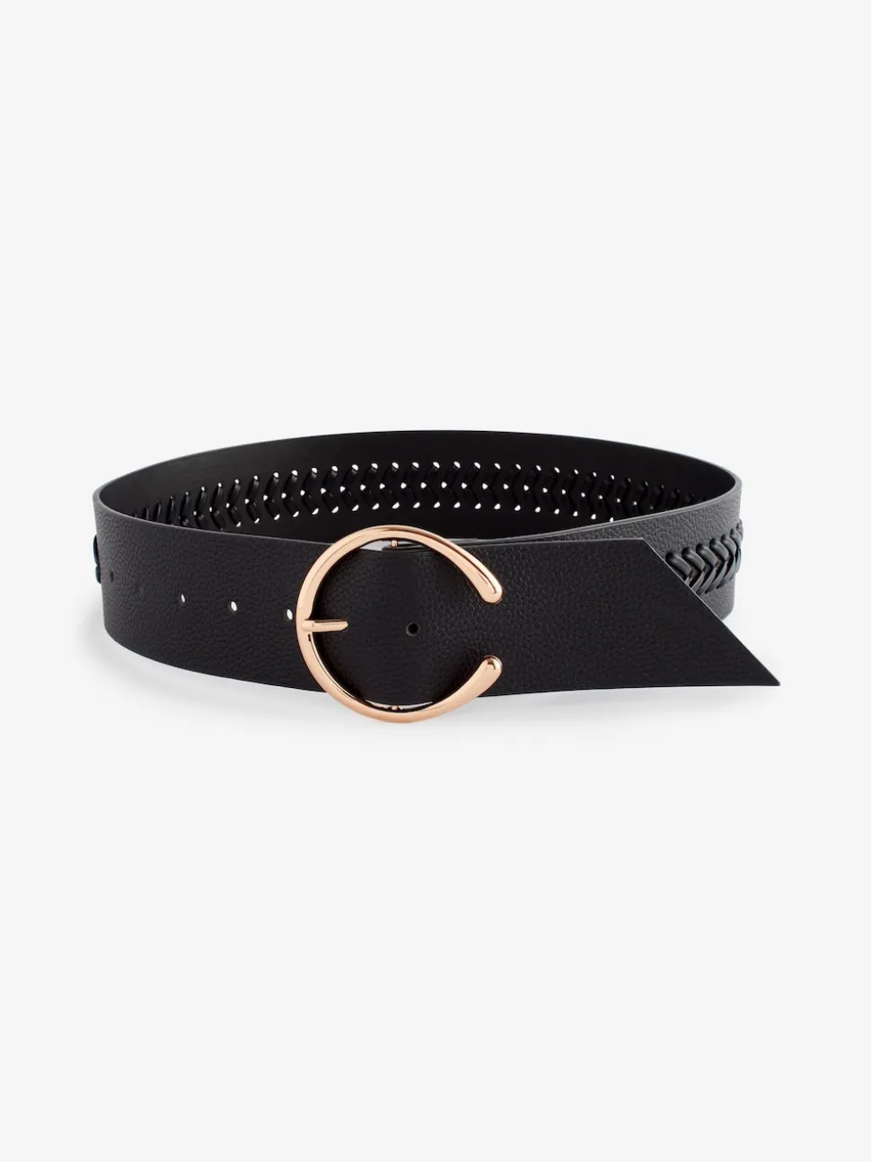 Black Plait Detail Wide Belt