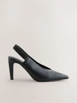 Black Pointed Toe High Cut Slingback Heels