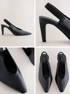 Black Pointed Toe High Cut Slingback Heels