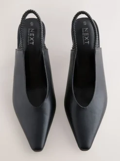 Black Pointed Toe High Cut Slingback Heels