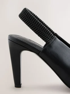 Black Pointed Toe High Cut Slingback Heels