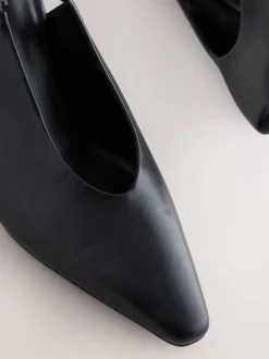 Black Pointed Toe High Cut Slingback Heels