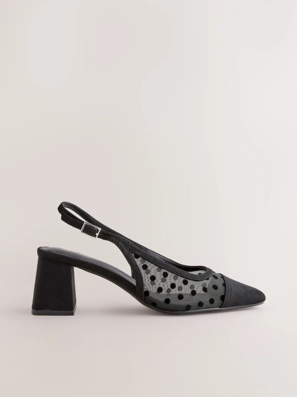 Black Polkadot Forever Comfort® Square Toe Slingback Block Heels