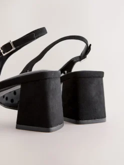 Black Polkadot Forever Comfort® Square Toe Slingback Block Heels