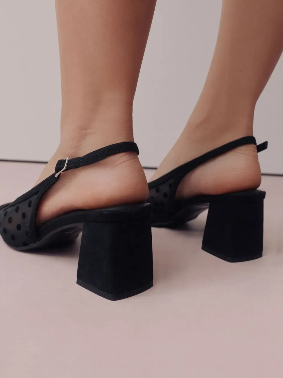 Black Polkadot Forever Comfort® Square Toe Slingback Block Heels