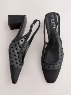 Black Polkadot Forever Comfort® Square Toe Slingback Block Heels