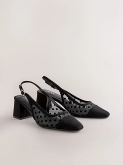 Black Polkadot Forever Comfort® Square Toe Slingback Block Heels