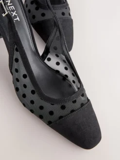 Black Polkadot Forever Comfort® Square Toe Slingback Block Heels