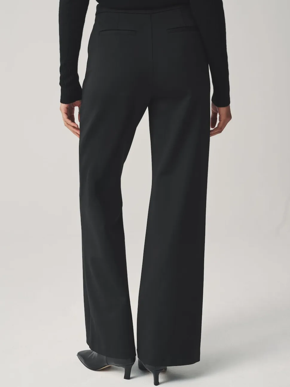 Black Ponte Wide Leg Trousers With Gold Button Detailing