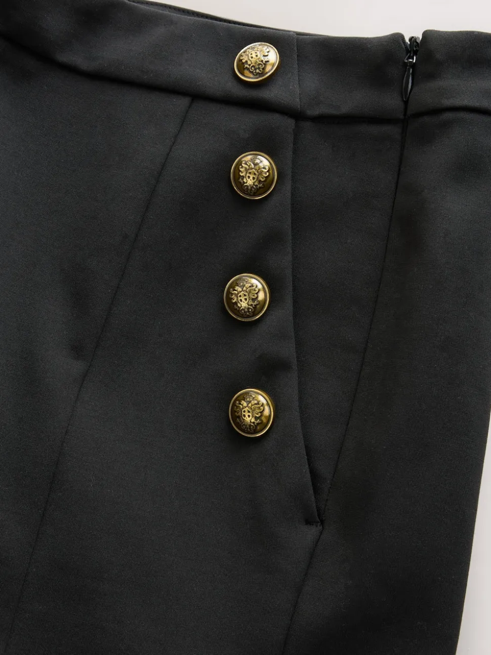 Black Ponte Wide Leg Trousers With Gold Button Detailing