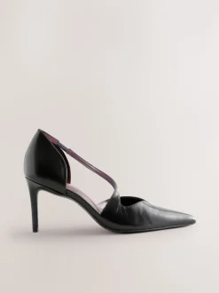 Black Premium Leather Asymmetric Court Heels