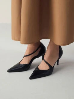 Black Premium Leather Asymmetric Court Heels