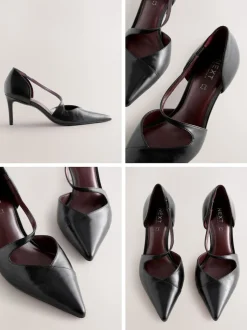 Black Premium Leather Asymmetric Court Heels