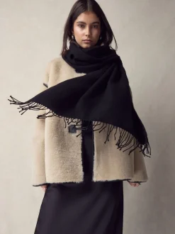 Black Premium Made in Italy Twill Midweight Shawl Scarf