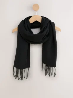 Black Premium Made in Italy Midweight Scarf with Containing Wool