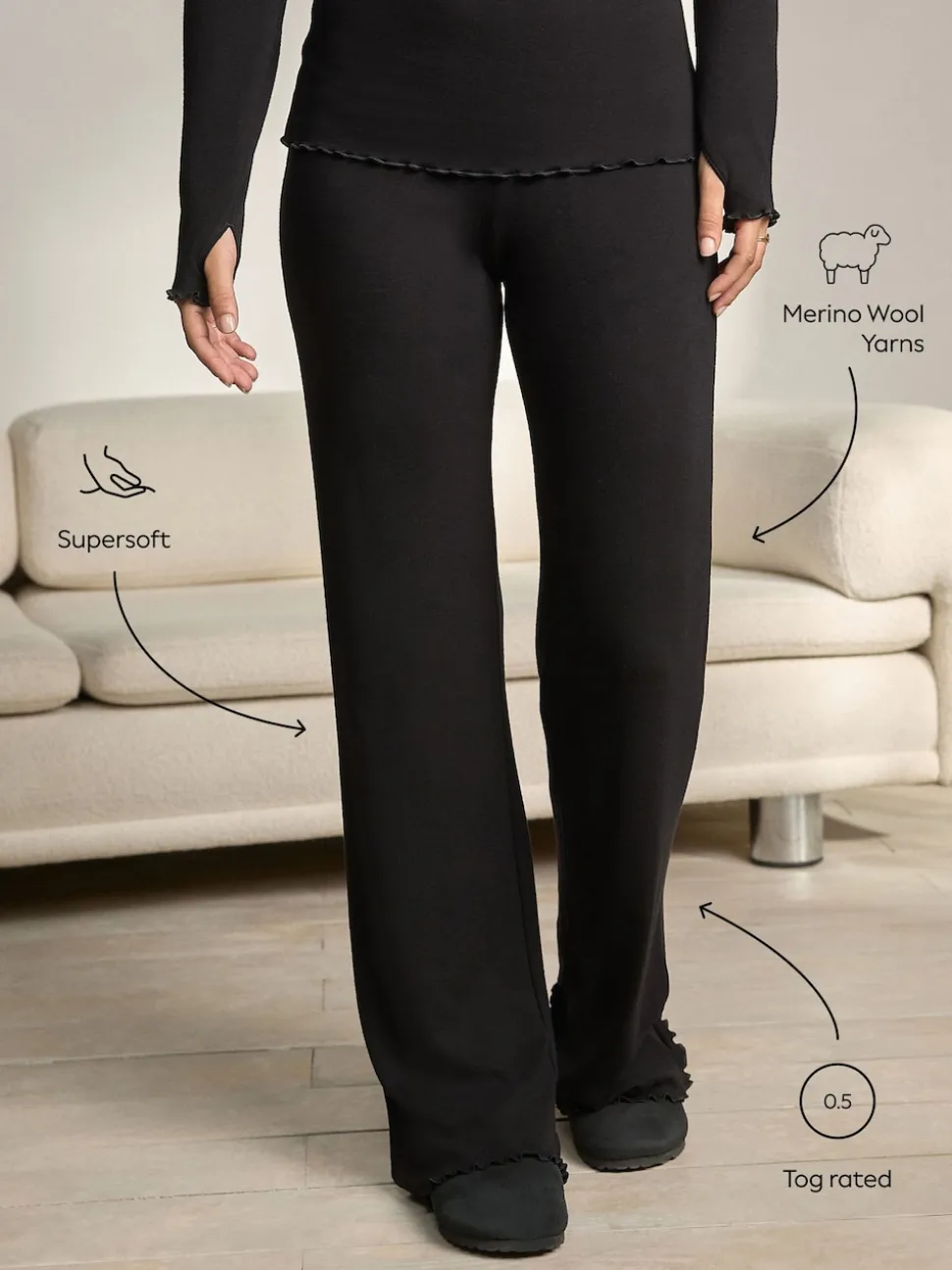 Black Premium Thermal Maximum Warmth Merino Wool Trousers
