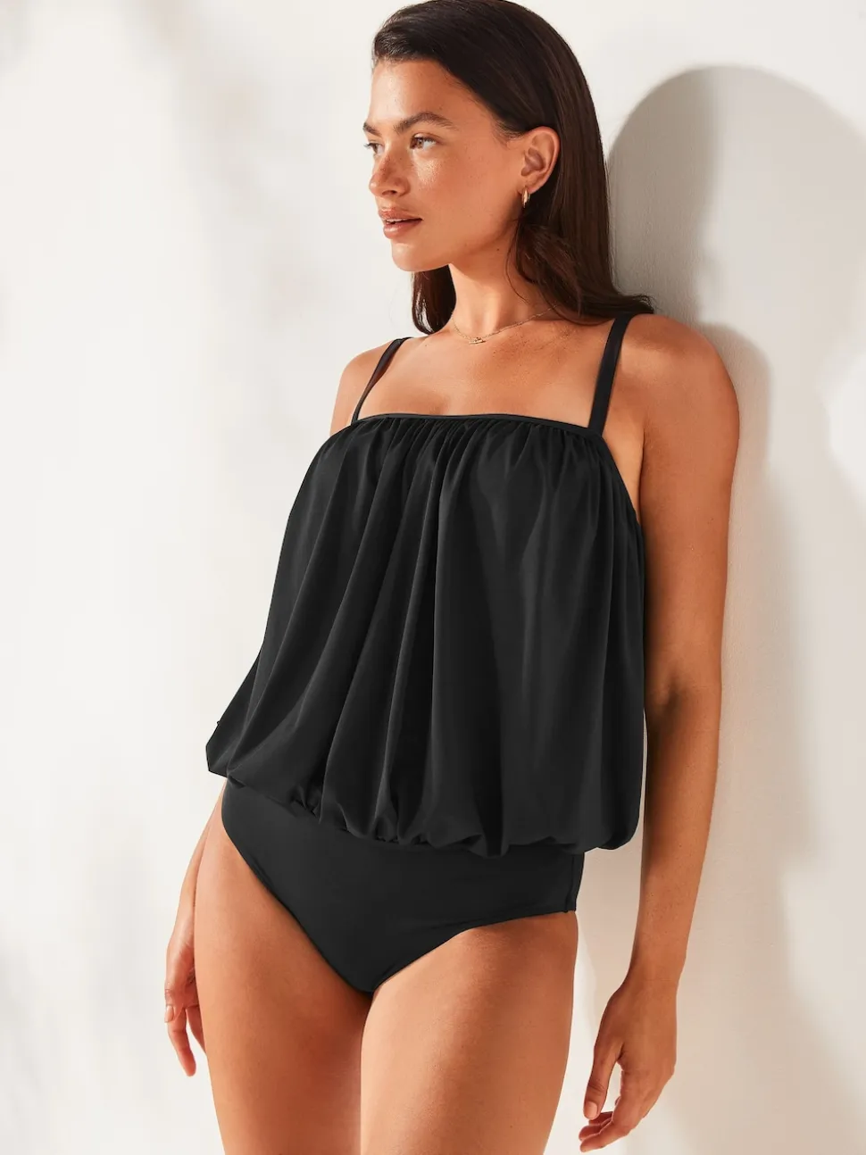 Black Print Blouson Shaping Swimsuit