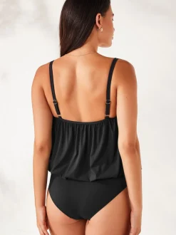 Black Print Blouson Shaping Swimsuit