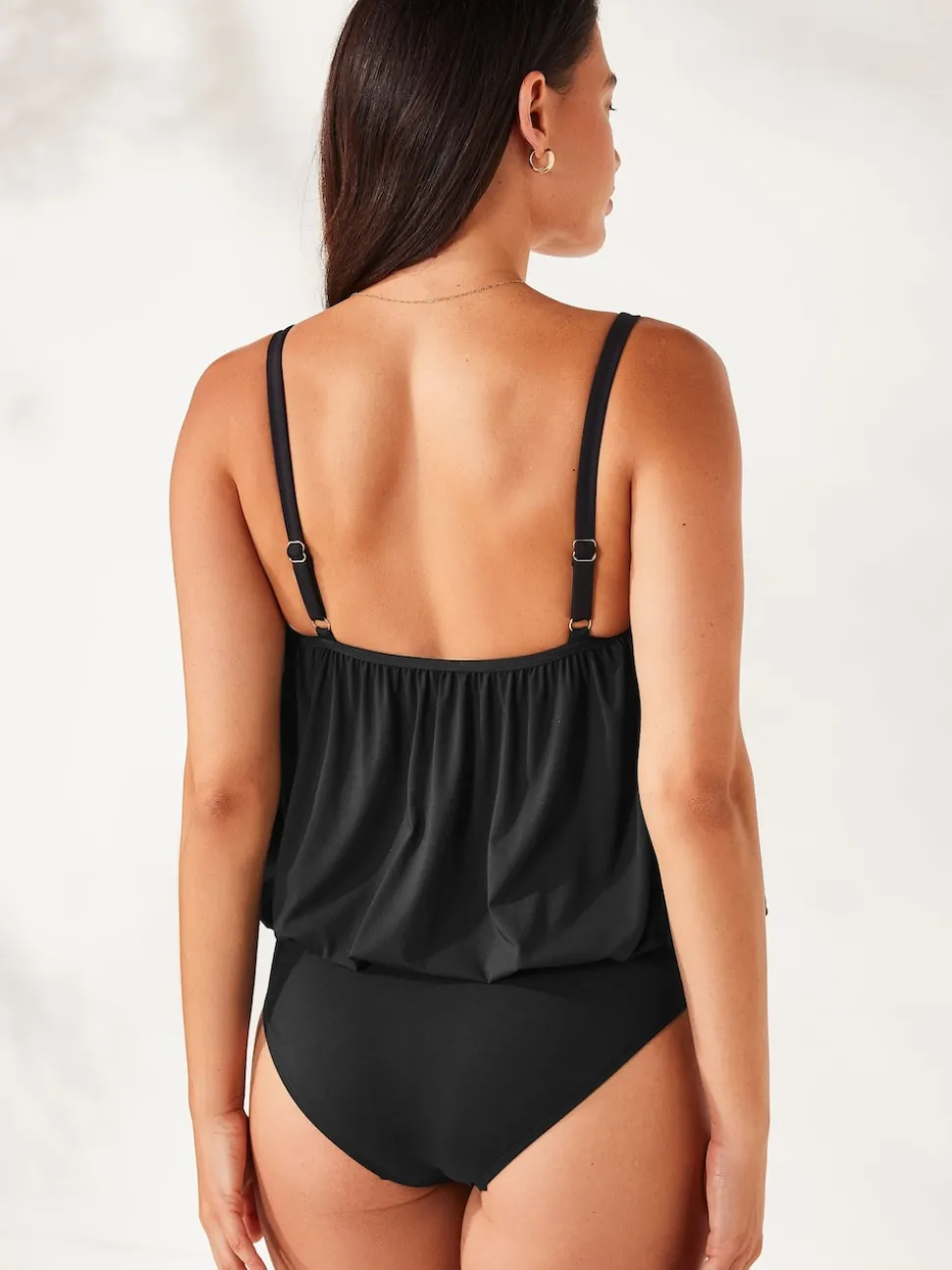 Black Print Blouson Shaping Swimsuit