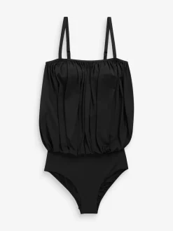 Black Print Blouson Shaping Swimsuit