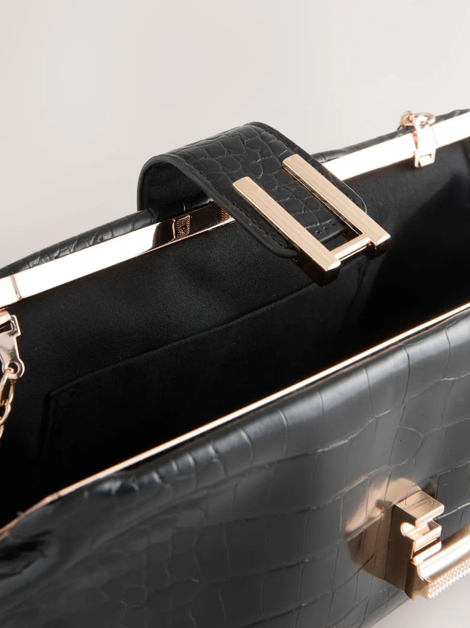 Black PU Croc Clutch Bag