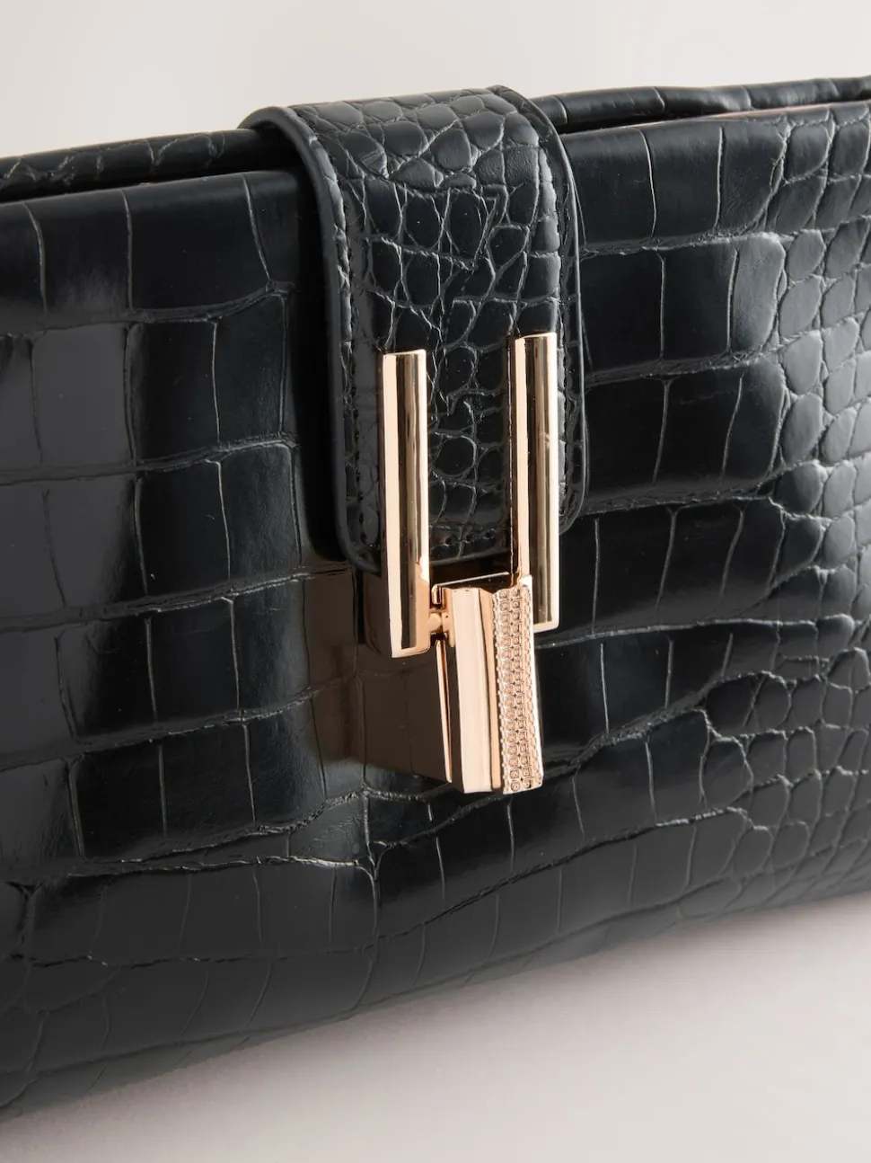 Black PU Croc Clutch Bag