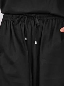 Black Pull On Tapered Trousers With Linen