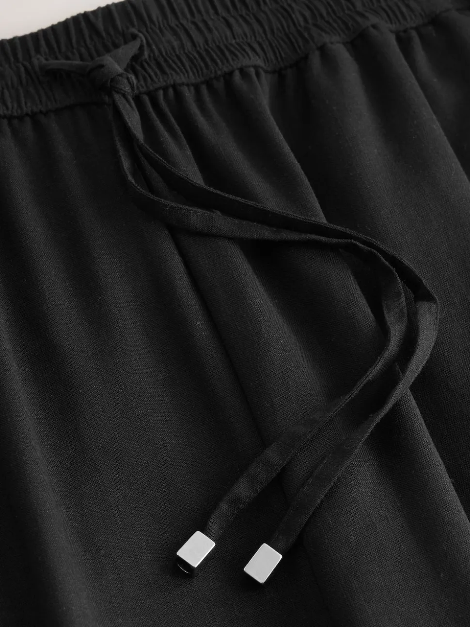 Black Pull On Tapered Trousers With Linen
