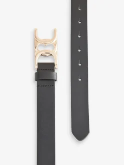 Black Regular Statement Buckle Leather Belt