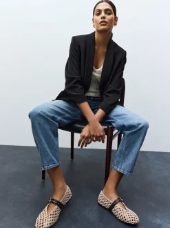 Black Relaxed Ruched Sleeve Blazer