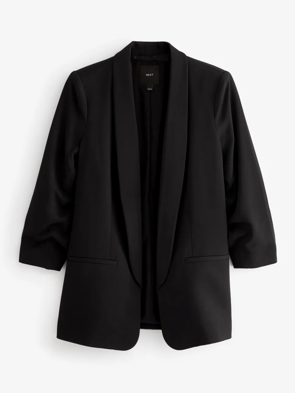 Black Relaxed Ruched Sleeve Blazer
