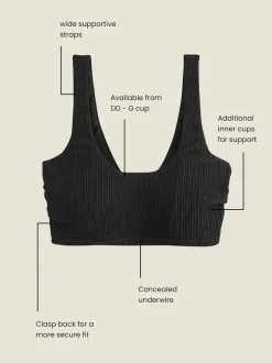 Black Rib DD+ Wired Crop Bikini Top