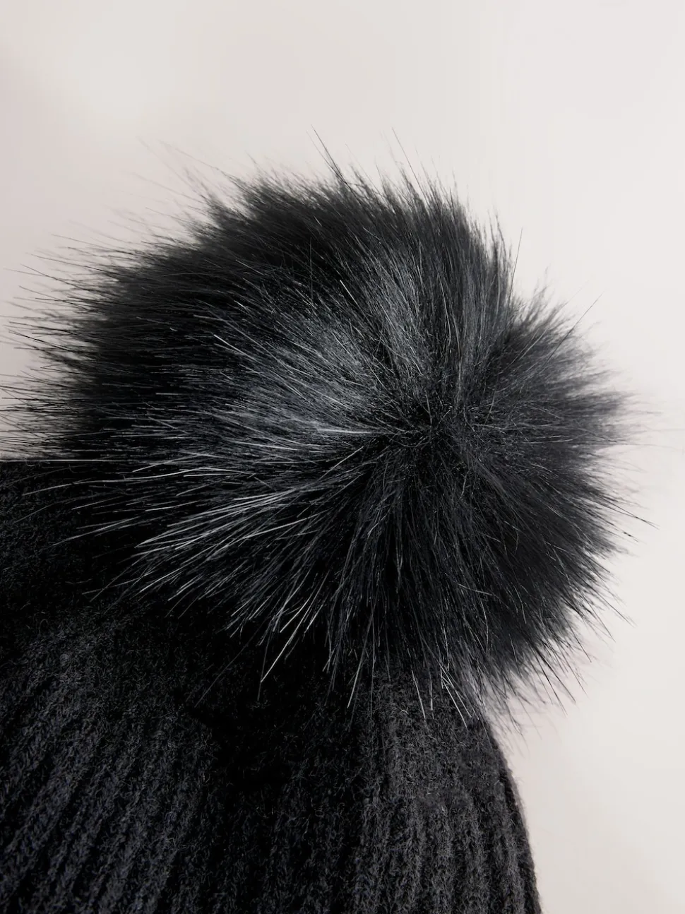 Black Rib Knit Pom Hat