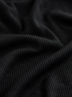 Black Ribbed Long Sleeve Pyjamas