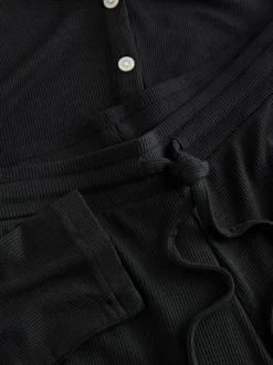 Black Ribbed Long Sleeve Pyjamas