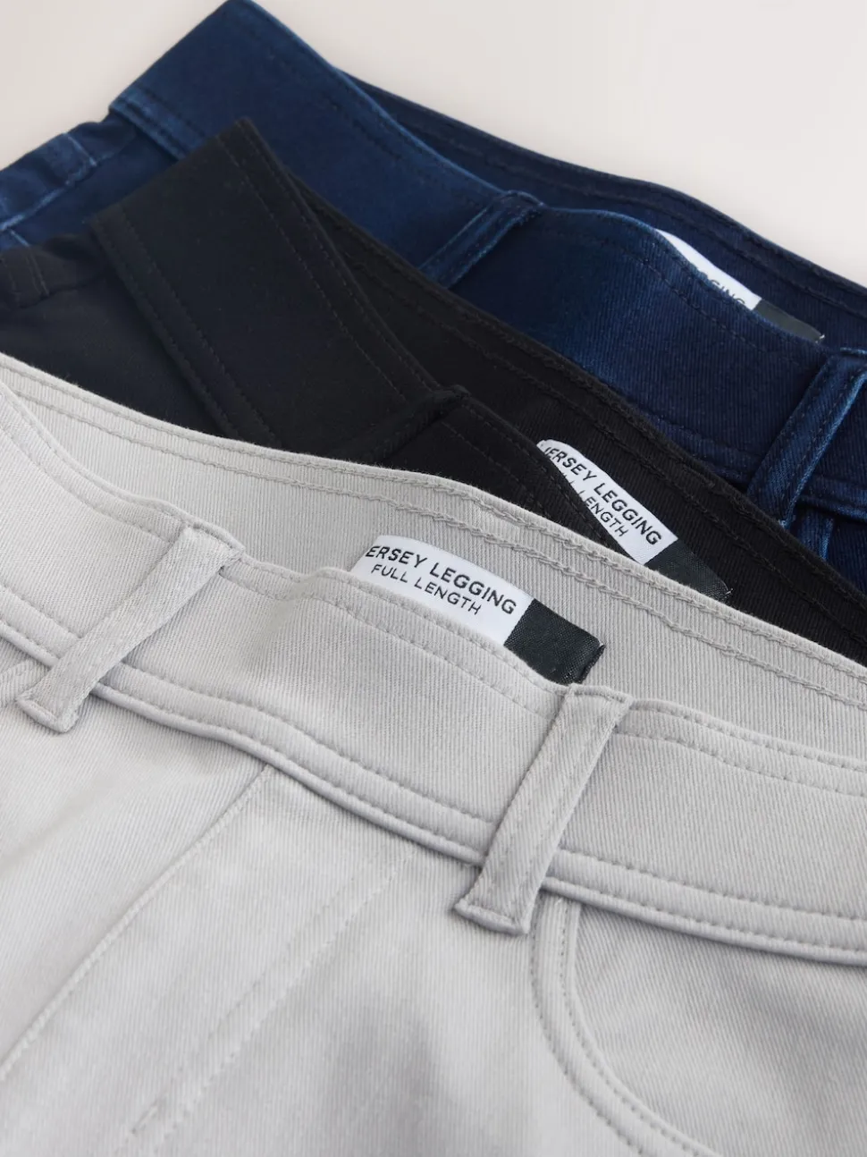 Black/ Rinse Blue/ Grey Full Length Jersey Denim Leggings 3 Pack