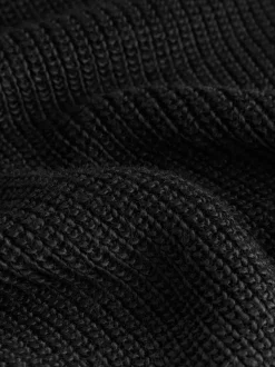 Black Roll Neck Ribbed Knitted Poncho