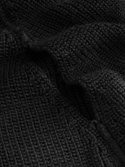 Black Roll Neck Ribbed Knitted Poncho