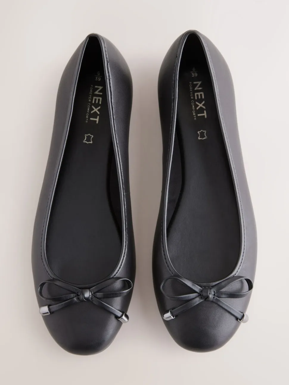 Black Round Toe Leather Ballerina Shoes