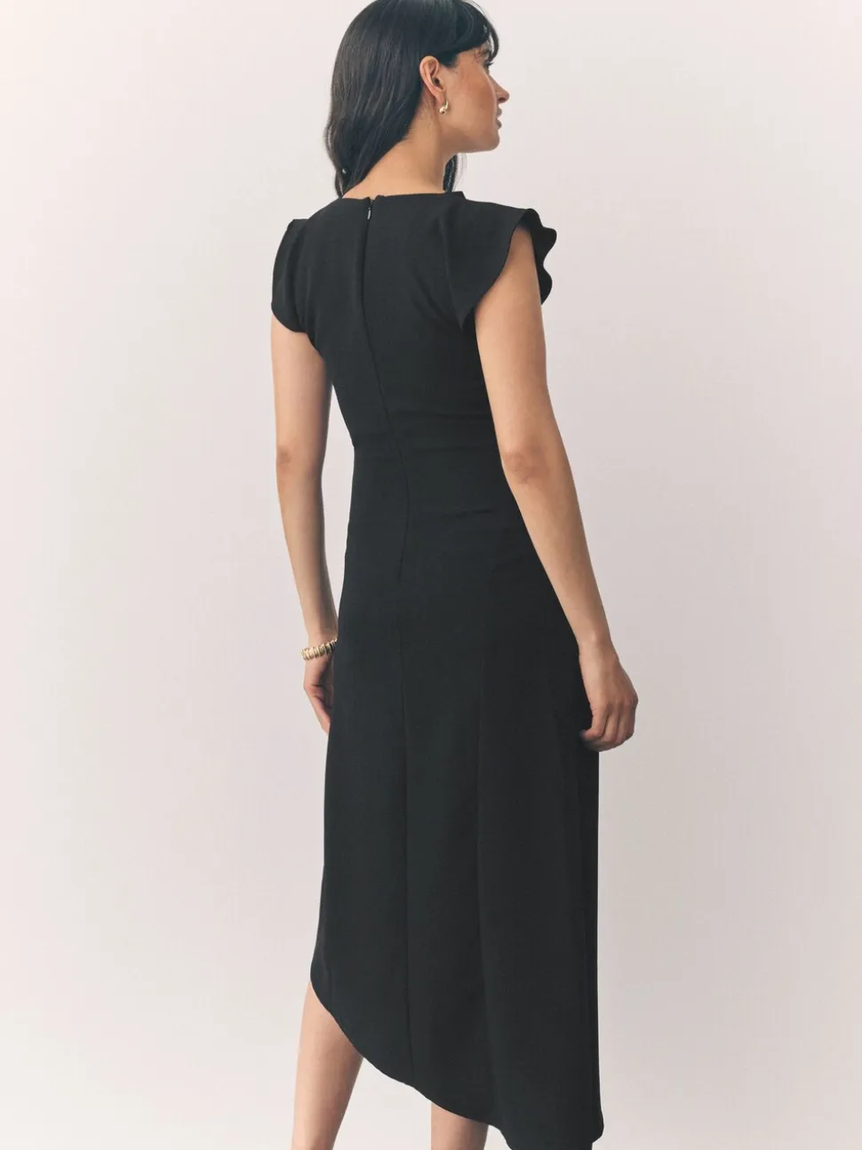 Black Ruched Short Sleeve Midi Dress