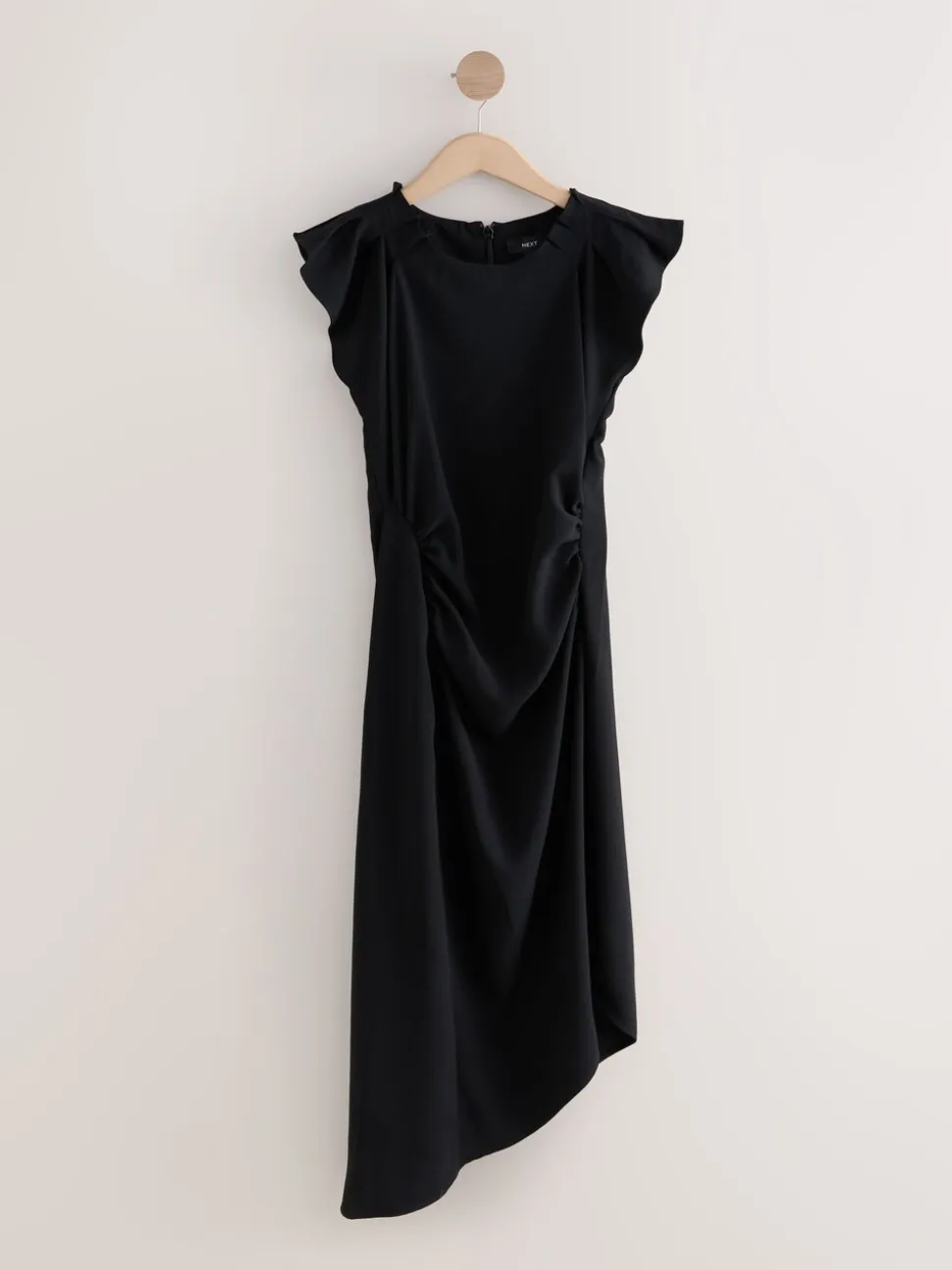 Black Ruched Short Sleeve Midi Dress