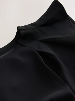 Black Ruched Short Sleeve Midi Dress